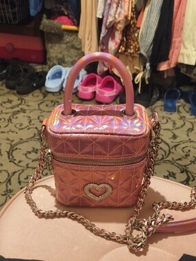 Aldo X Barbie ridescent Pink Quilted Heart Crossbody Bag Aldo Barbie Collab